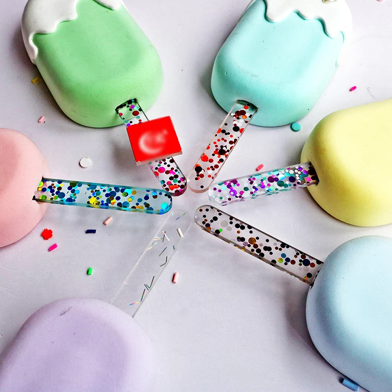 

Прозрачные Акриловые палочки для мороженого, блестящие палочки для мороженого, ручная работа, подарок для детей