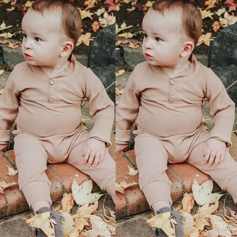 Хлопковые повседневные Комбинезоны для маленьких мальчиков и девочек осенняя