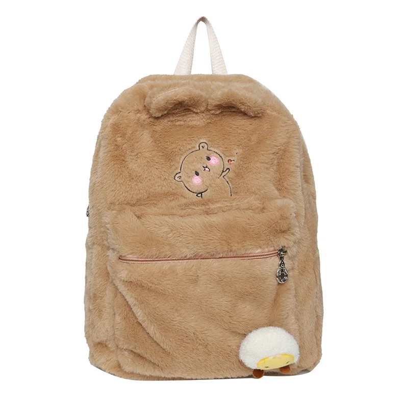 

2021 autumn and winter new plush literary school bag girl small fresh and lovely style backpack student large-capacity backpack