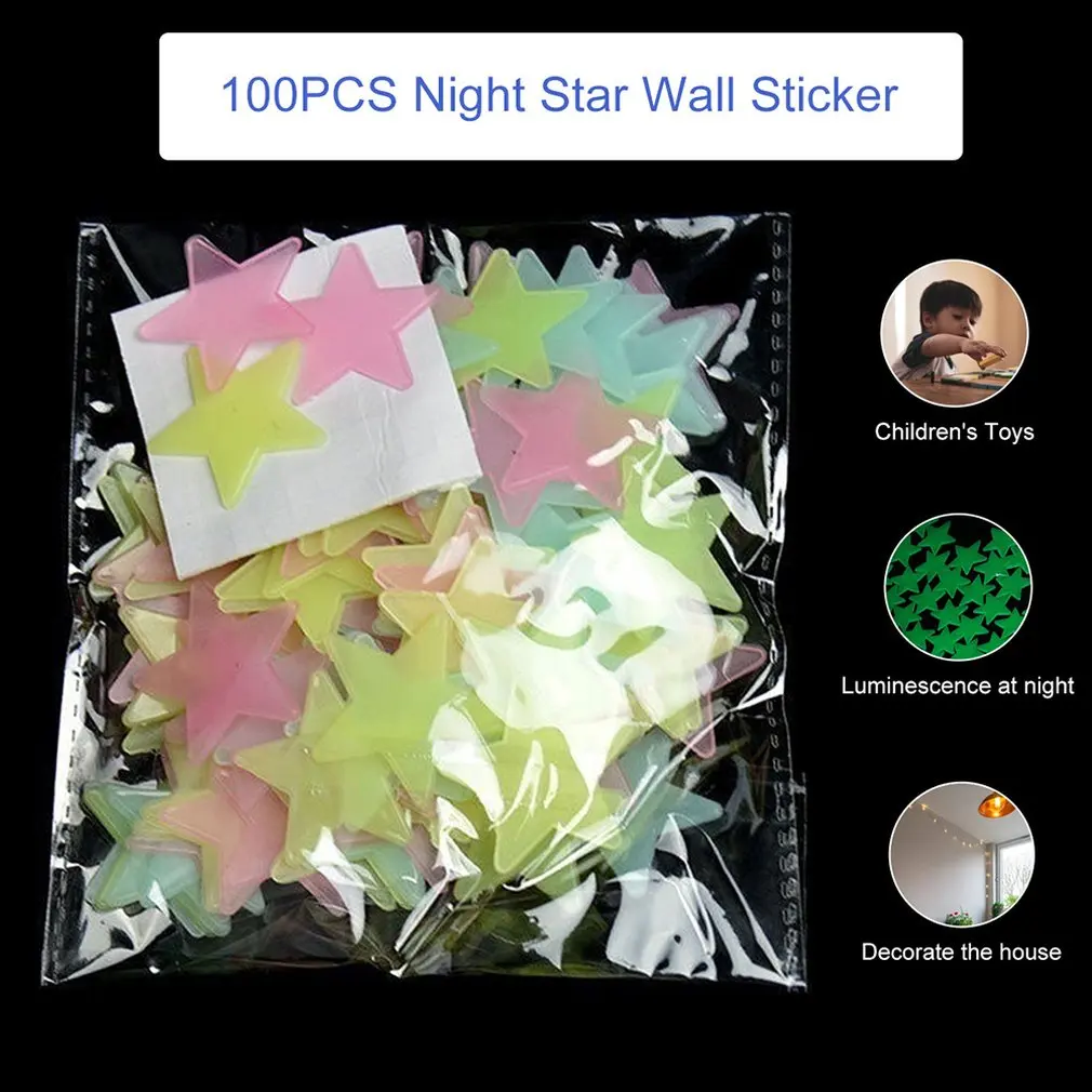

Wall Sticker 100pcs 3CM 3D Luminous Star Fluorescent Kids Bedroom Ceiling Home Dark Star Wall Stickers Festivel Decor