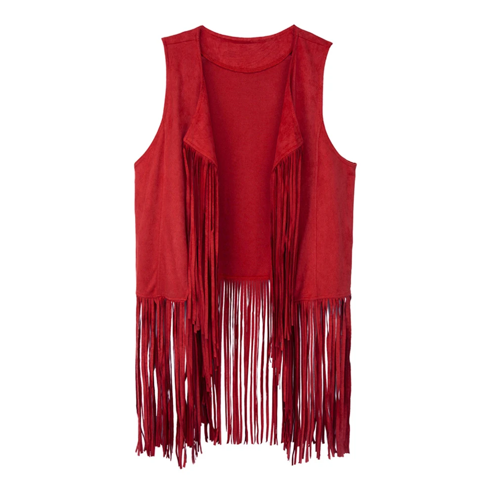 Жилет женский осенне-зимний из искусственной замши без рукавов с бахромой |