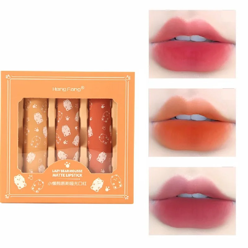 Набор бархатных матовых помад 3 шт./компл. стойкие пикантные губы глазурь