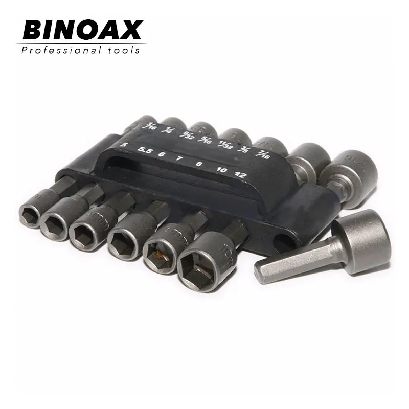 BINOAX, 14 шт., 1/4 дюйма, шестигранный хвостовик, гайковерт, сверло, метрический торцевой ключ, винт, 5-13 мм, набор магнитных гайковертов, адаптер