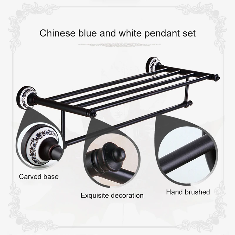 Набор принадлежностей для ванной комнаты из черной латуни фарфоровая Полка