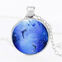 cute dolphin art photo cabochon glass pendant necklace dolphin jewelry accessories for womens mens fashion friendship gifts