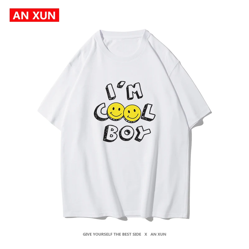 

Men's T-shirt I'M COOL BOY letter pattern O-Neck Short Sleeve Men Cotton T-shirt Casual Harajuku youth T-shirt Summer Loose Top