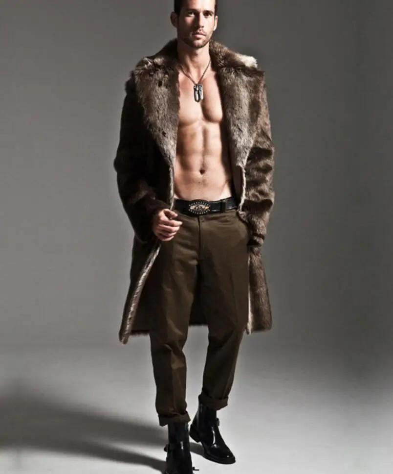 Мужское двустороннее носимое меховое пальто, длинный дизайн, экологически чистое меховое пальто, Мужская Толстая искусственная кожа, норка, мужская верхняя одежда, размер 6XL - Цвет: Camel