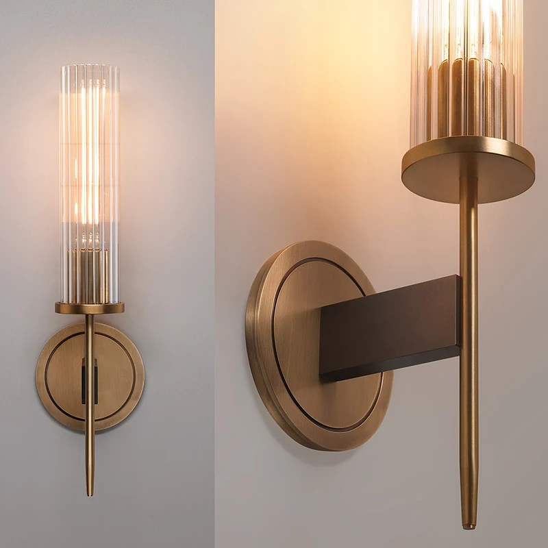 Современный светодиодный настенный светильник из латуни бра в рубчик со стеклом