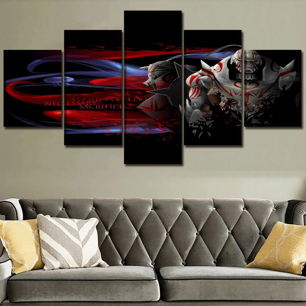 Холщовая печать декор для гостиной настенный модульный плакат 5 панелей аниме