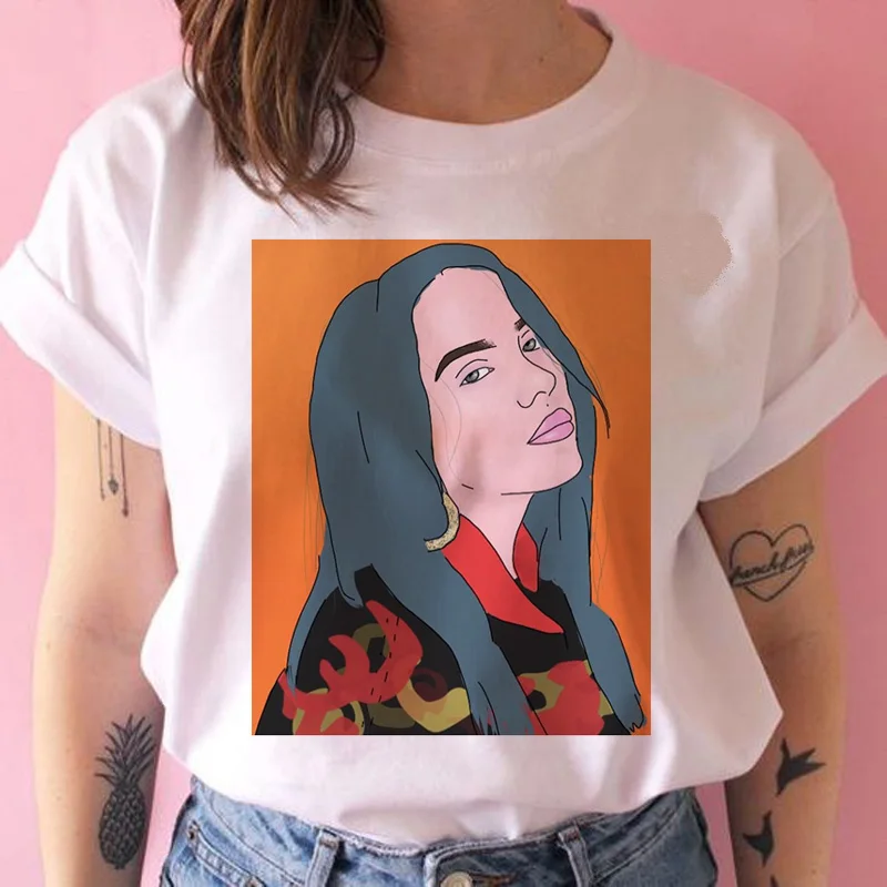 Billie eilish забавная футболка Женская harajuku Bad Guy футболка с изображением уличной kawaii 90s Хип Хоп Футболка короткий рукав Повседневная