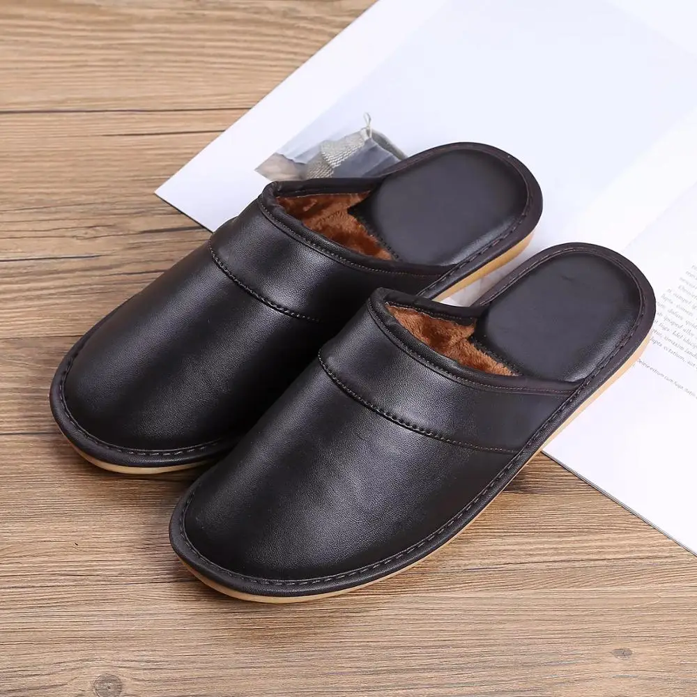 Домашние тапочки из натуральной коровьей кожи Нескользящая обувь для мужчин и