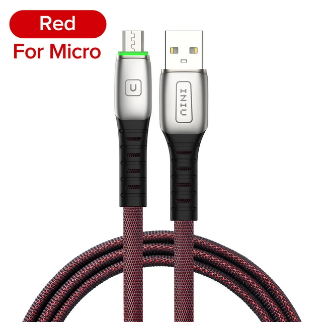 INIU 2 м 3 а светодиодный USB кабель зарядное устройство для iPhone 11 Pro XS MAX XR X 8 7 6S 6 Plus 5 5S шнур для быстрой зарядки мобильного телефона - Цвет: Red  For Micro USB