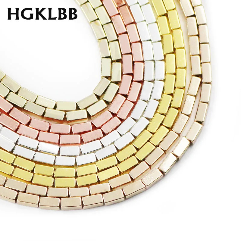 HGKLB 90 шт. Золотые Квадратные гематитовые бусины натуральный камень прямоугольной
