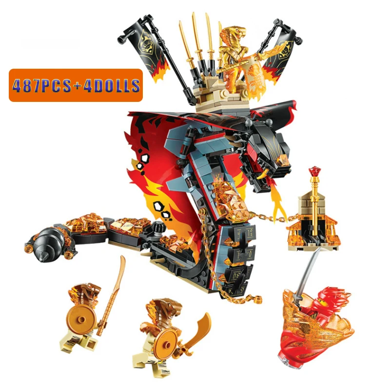 

487pcs Ninja Series Fire Fang Model Building Blocks with Figures Compatible Ninjagoes 70674 Brick Snake Toys Christmas Gift