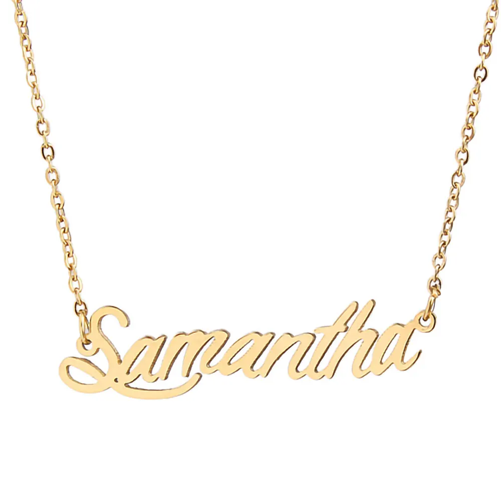 

Samantha Nameplate Necklace for Women Stainless Steel Jewelry Gold Plated Name Chain Pendant Femme Mothers Friends Gift