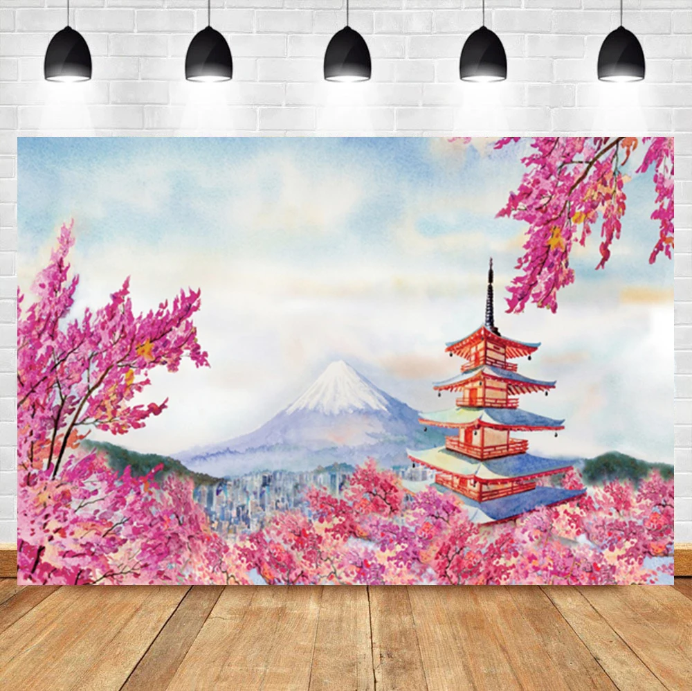 

Laeacco Mount Fuji Cherry Blossom Chureito Pagoda New Year Room Decor Backdrop Photographic Photo Background For Photo Studio