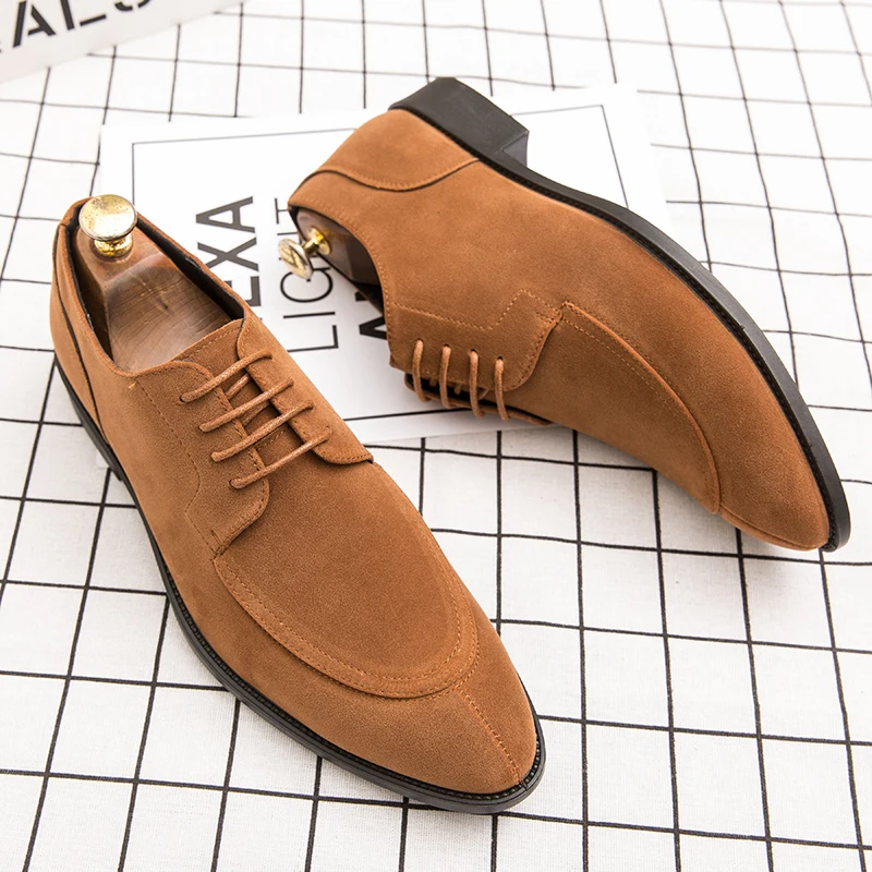 

YEINSHAARS Dropshipping Men Flats Casual Pointy Lace-up Dress Shoes Lightweight Office Business Wedding Male Loafers