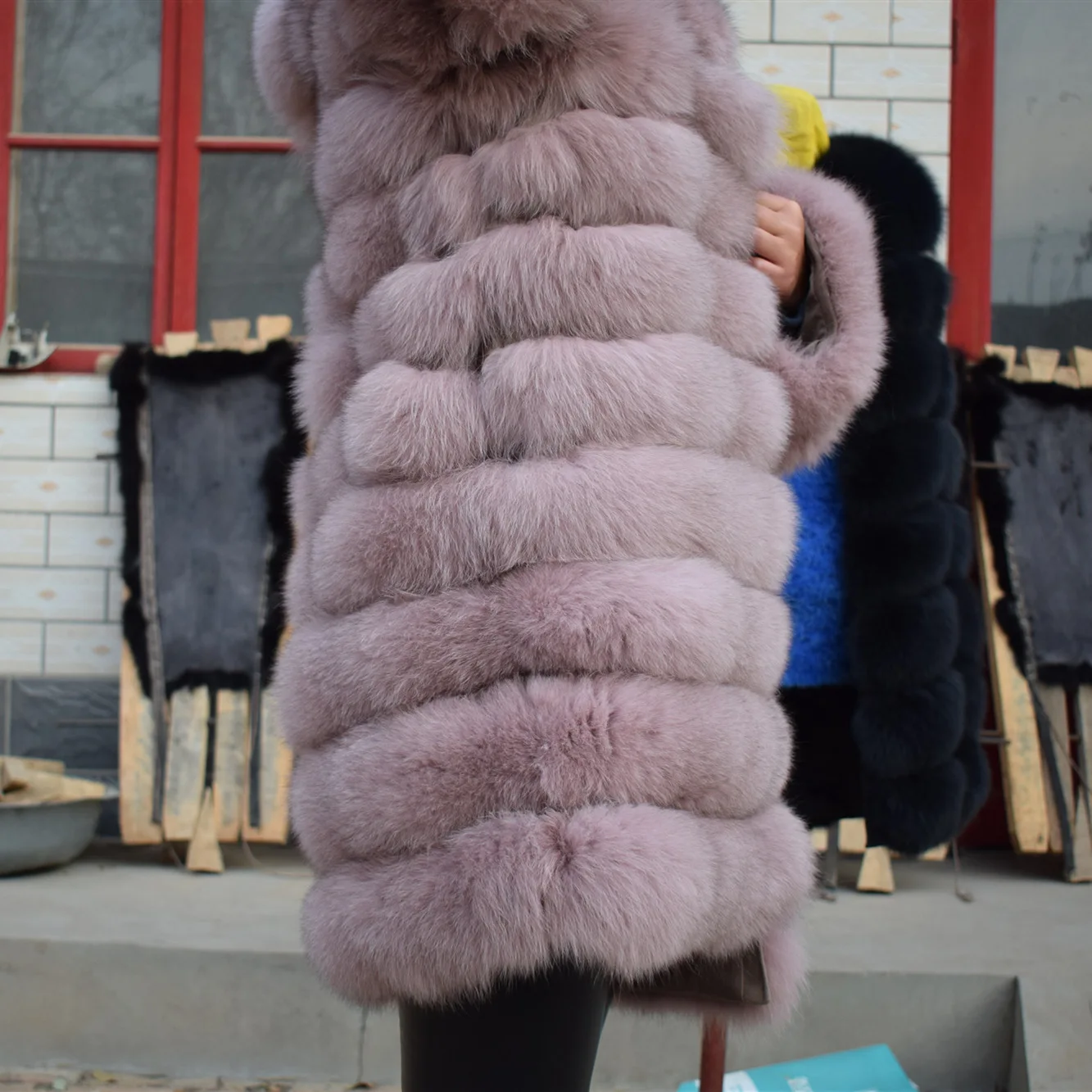 2021 Natural Fox Leather Ladies Coat Winter Ladies Fashion Warm Natural Fox Leather Coat 90-70cm removable sleeves removable for