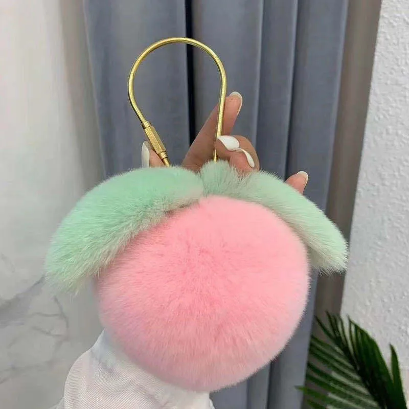

Peach Key Ring Pendant Rex Rabbit Fur Peach Heart Pendant Car Keychain Pink Peach Bag Pendant