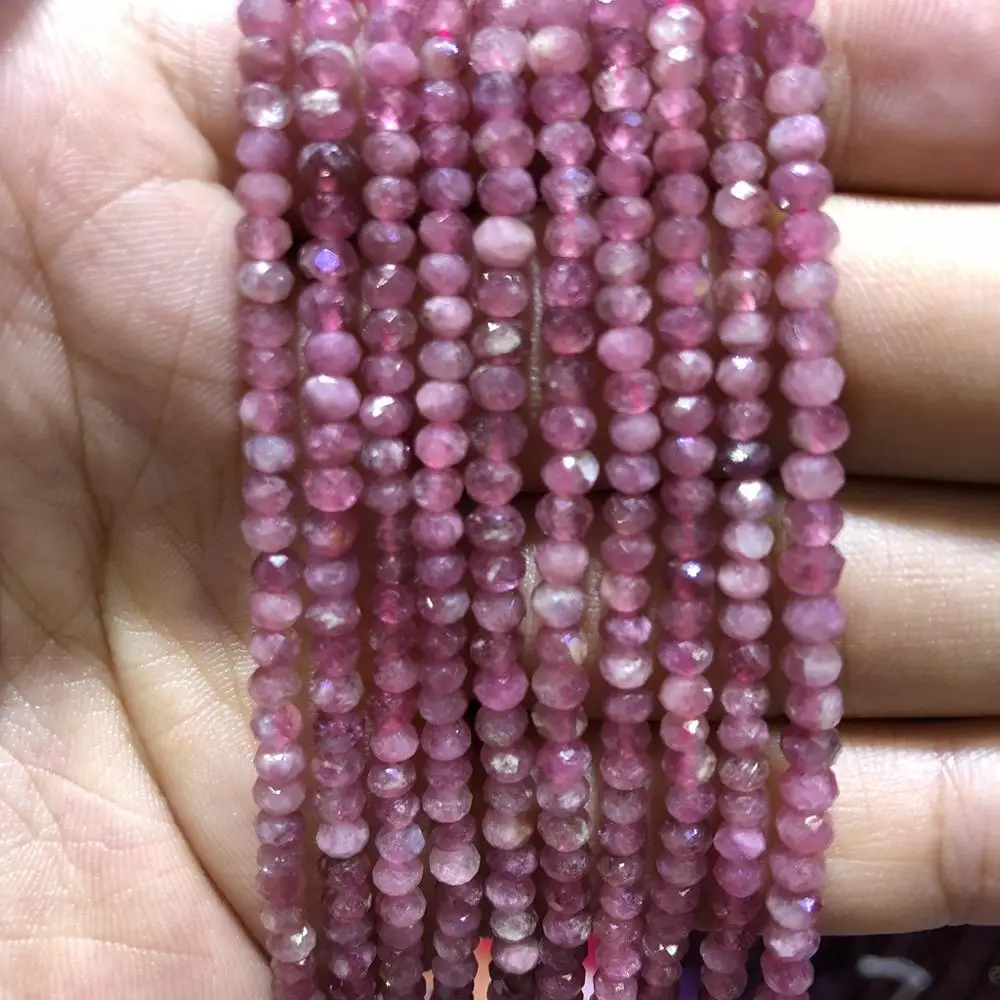 

Wholesale 1of 15.5" string Natural Pink Tourmalines Faceted Roundel Beads 4mm 5mm 6mm Faceted Tiny Spacer Gem Stone Loose Beads