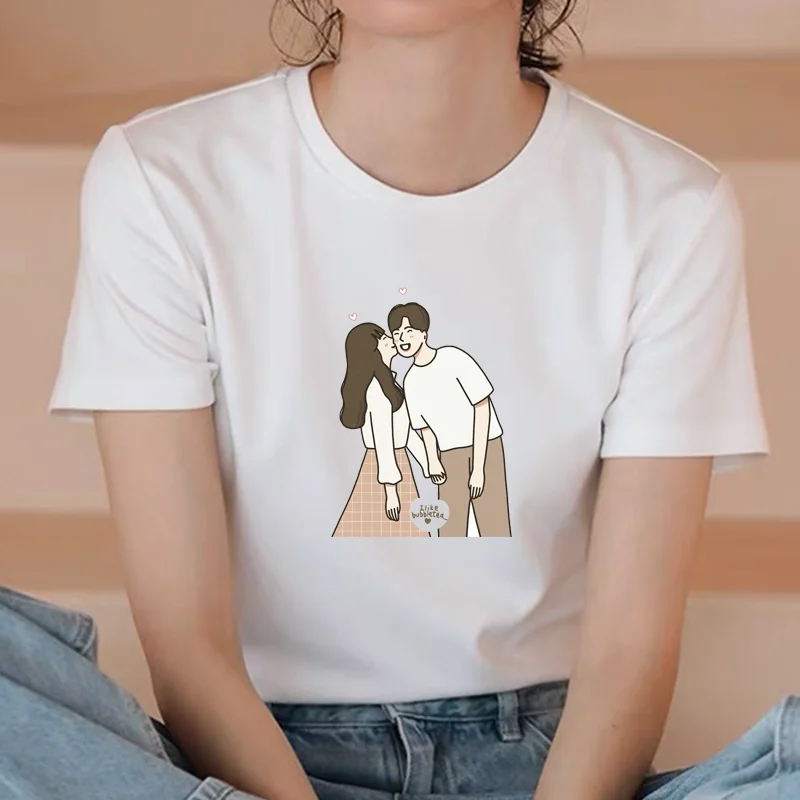 T-shirts Women 90s Casual Couples Kawaii Cute Fashion Clothes Stylish Tshirt Top Lady Print Girl Tee T-Shirt