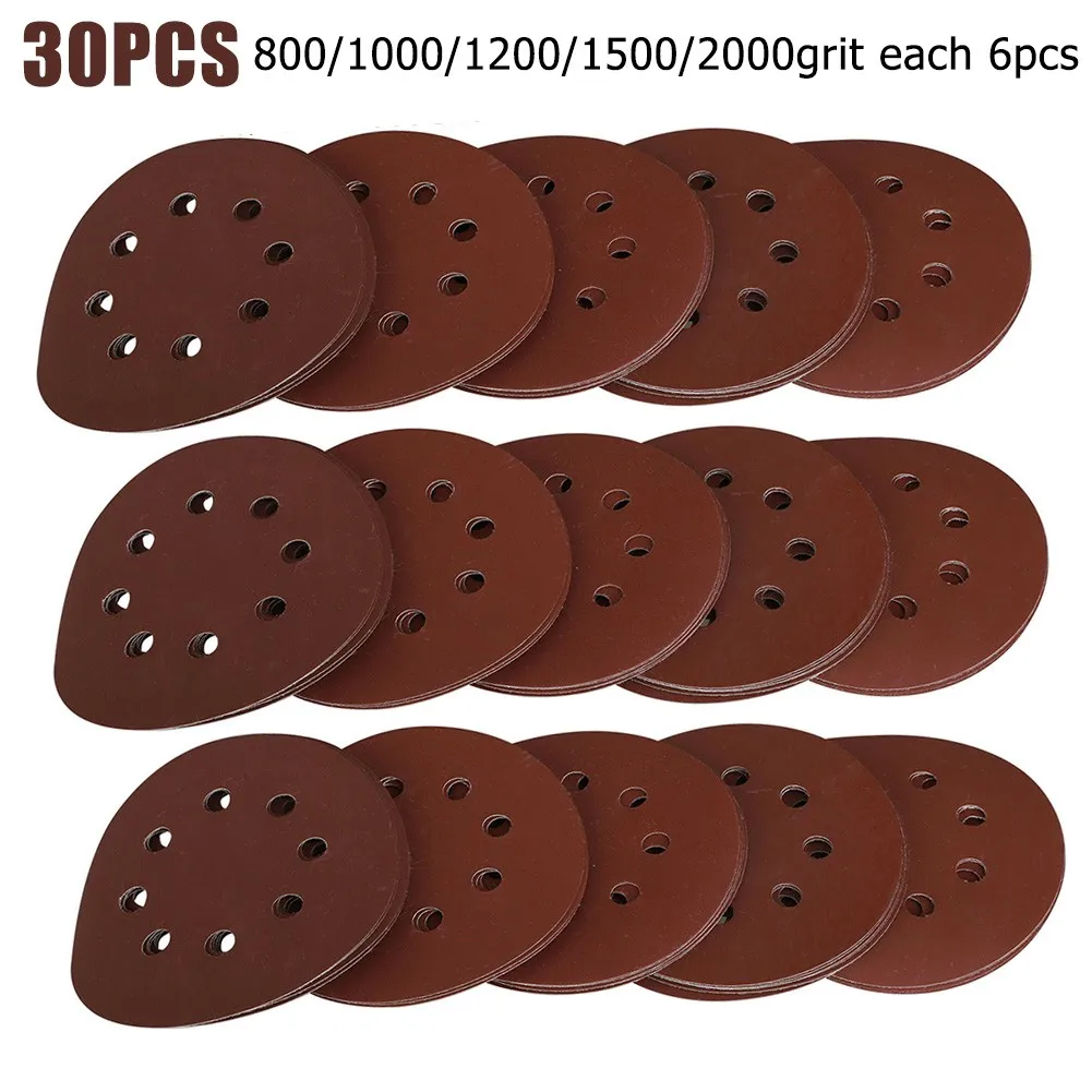 

30 Pcs 5inch 8holes Sander Paper 800-2000Grit Orbital Hook Loop Sanding Discs Pad Polishing Tools Accessories