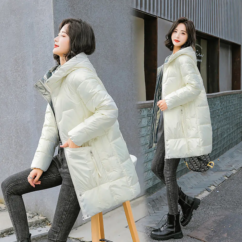 PinkyIsBlack New Winter Thicken Women's Puffer Coat Glossy Warm Hooded Long Cotton Padded Jacket Ladies Winter Down Cotton Parka