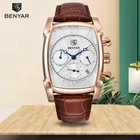 Мужские кварцевые часы с хронографом BENYAR, золотистые часы с кожаным ремешком, роскошные брендовые наручные часы в стиле милитари