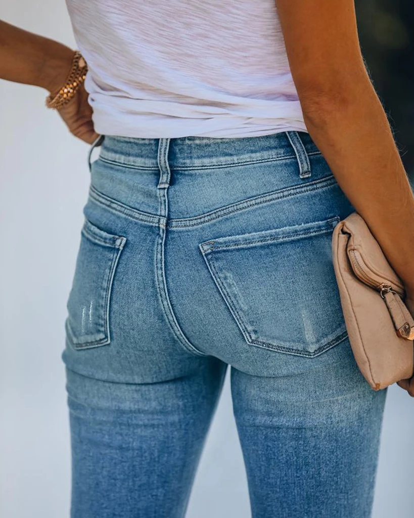 

S21s5023 European style spring and summer new spot washed imitation old high elastic slim commuter jeans wholesale