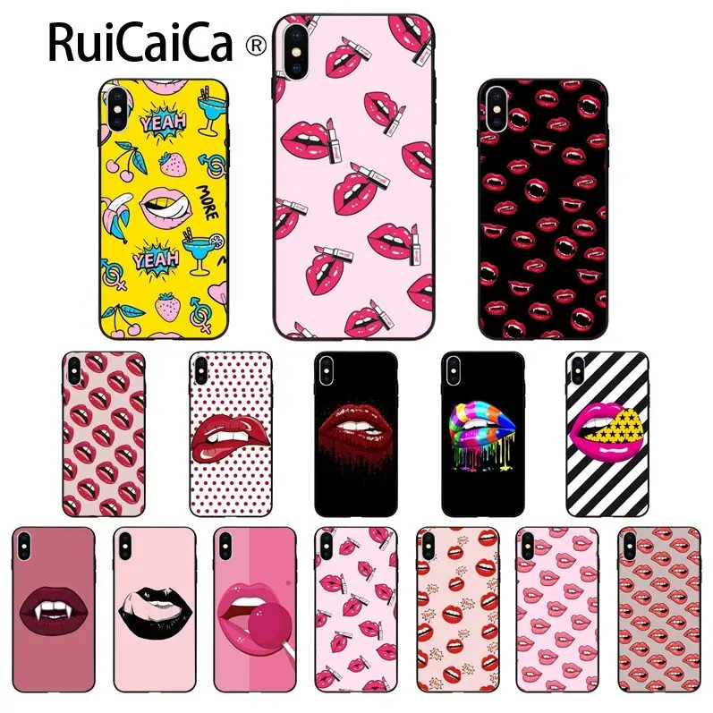 Ruicaica сексуальный красный губы умный чехол черный мягкий для iPhone X XS MAX 6 6s 7 7plus 8 8Plus 5