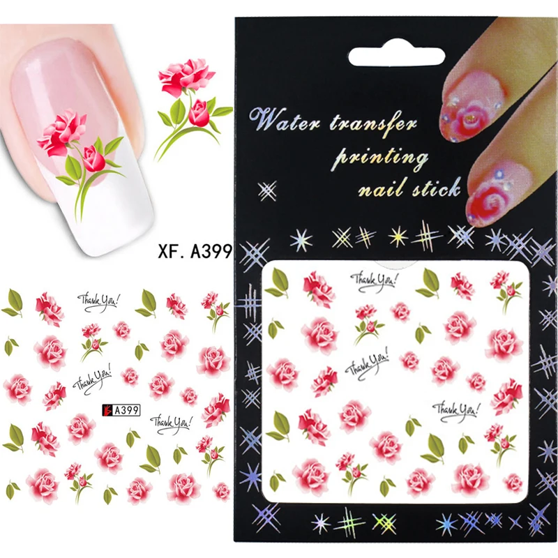 8 листов цветочных наклеек для ногтей и инструменты водные переводные наклейки