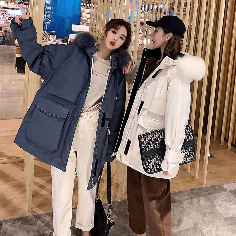 

Fashion Warm Cottom Liner Hooded Down Parkas Coat Winter Jacket Women Casual Fur Collar Jacket Parka 2020 New Korean Style