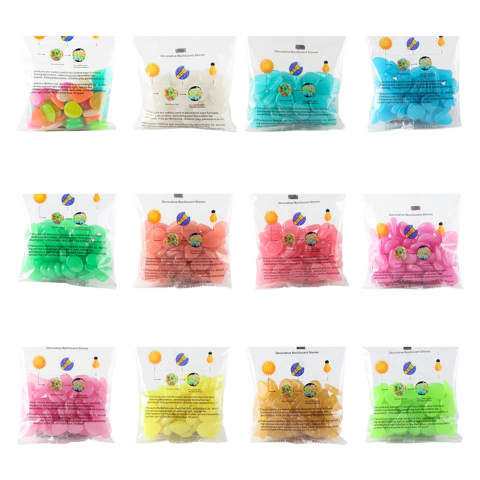 

Glow in The Dark Pebble, 100 Glowing Stones Powered by Sunlight (12 Colors)