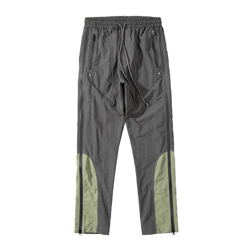 

Korean Street Color Block Side Zipper Cargo Pants Mens Drawstring Straight Loose Casual Track Pants Hip Hop Baggy Trousers