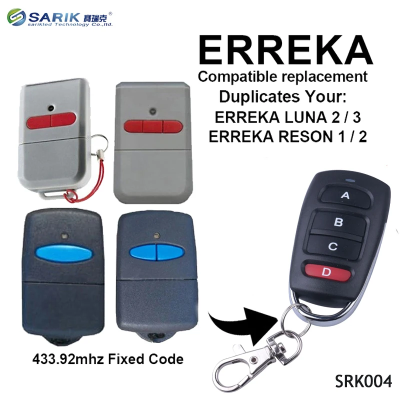 

High quality and free shipping 4channel 433.92MHZ, ERREKA NICE garage door remote control duplicator for fixed code