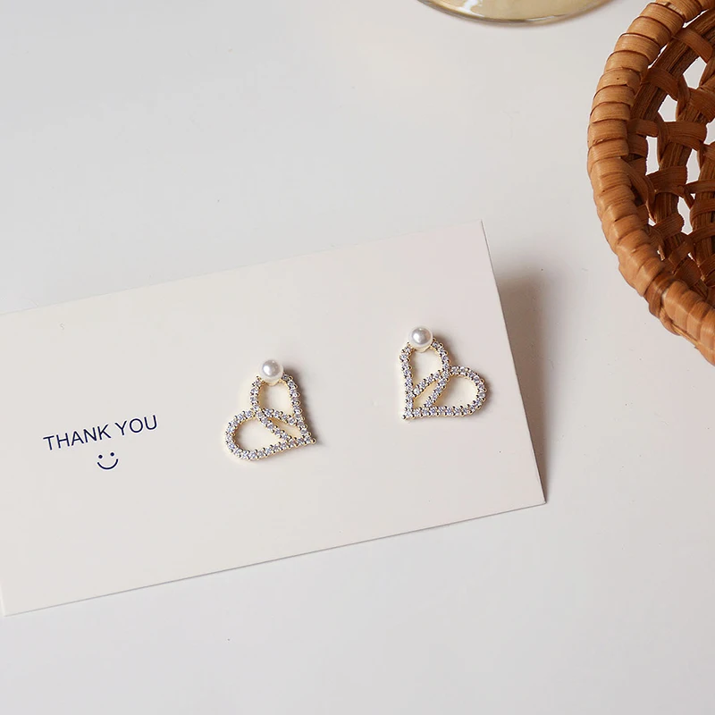 

Luxury 14K Real Gold Heart Lovely Pearl Earrings for Women Jewelry Brilliant AAA Zirconia S925 Silver Needle Stud Wedding Party