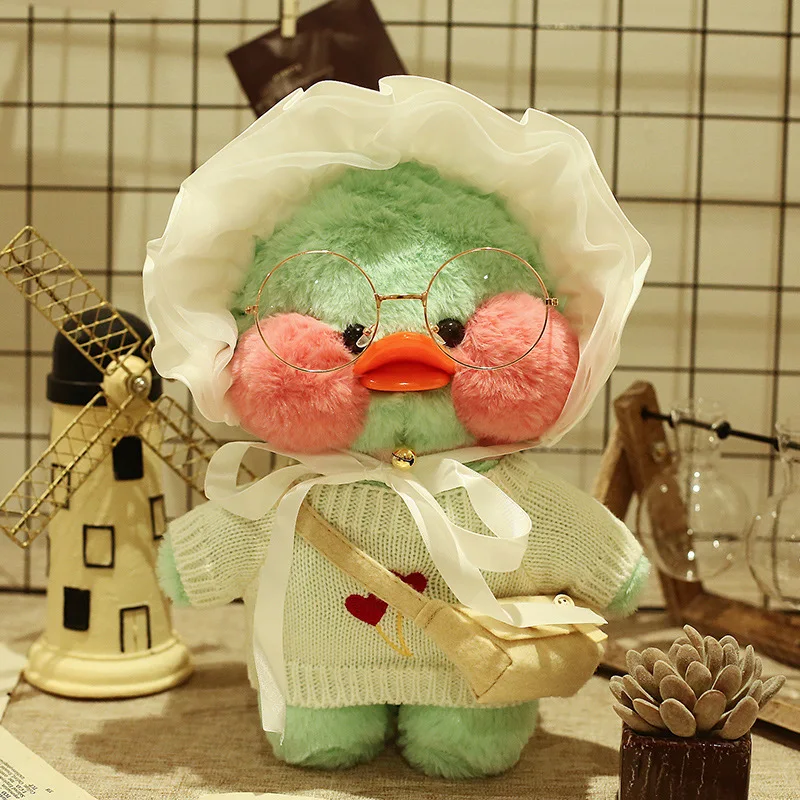 Lalafanfan anatra giocattolo 30cm verde acido ialuronico anatra peluche bambola occhiali borsa a tracolla decorazione confezione regalo regalo di compleanno