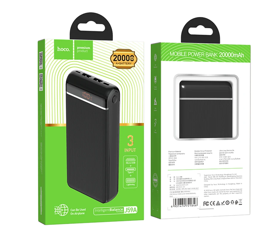 HOCO power Bank 20000 мАч портативный Встроенный кабель для быстрой зарядки Невидимый держатель для iphone 11 X XS Max XR Внешняя батарея