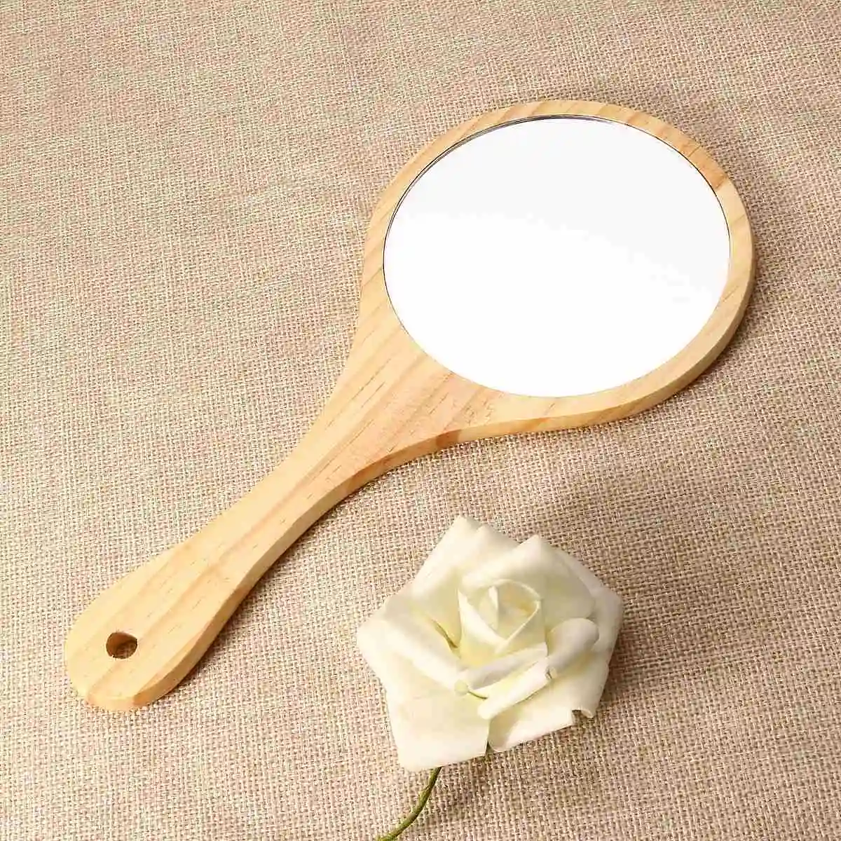 Новое большое круглое деревянное винтажное ручное зеркало для макияжа