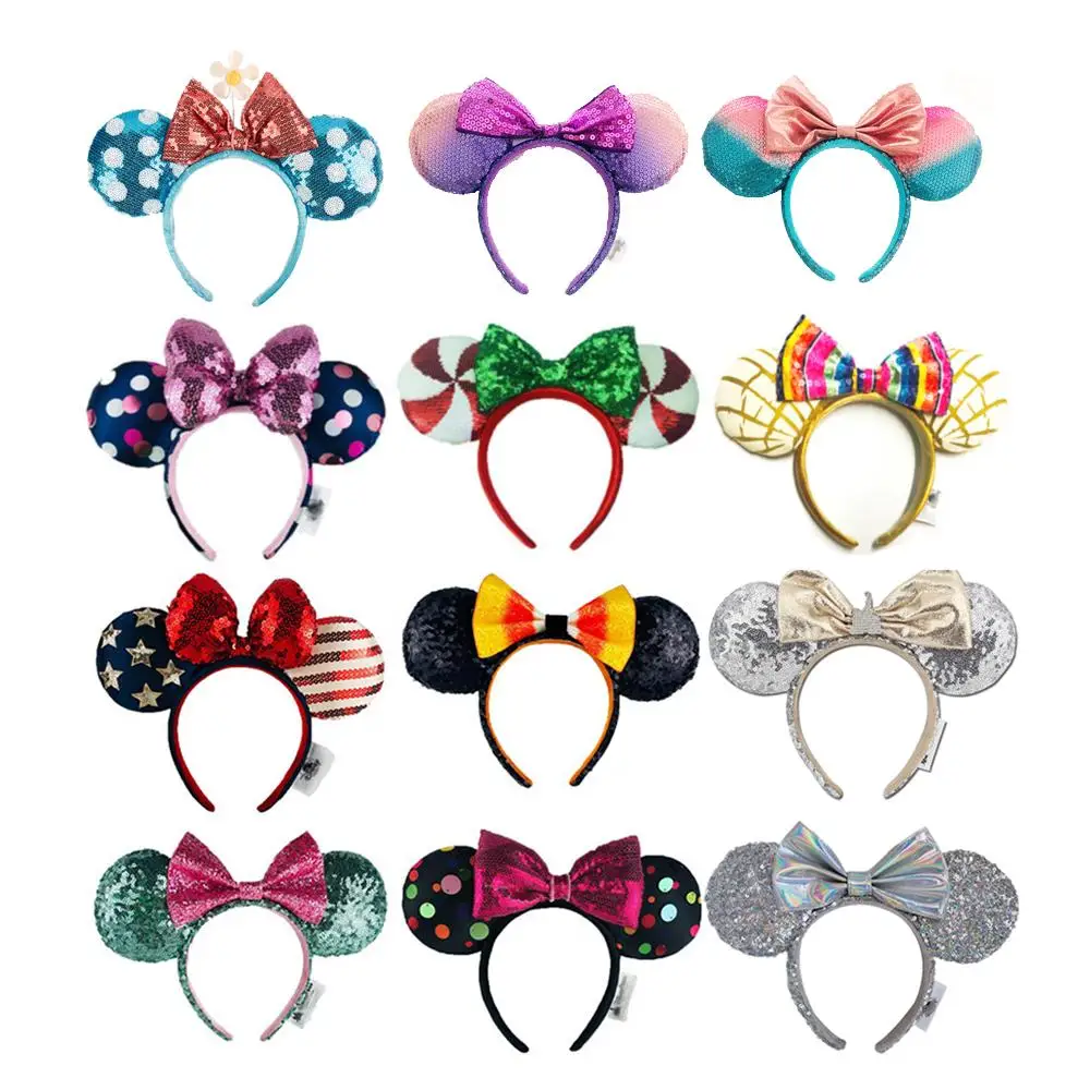

High Quality Disney Minnie Headband Sequin EARS COSTUME Hallowmas Headband Cosplay Plush Gift plush mouse doll girls Hair band