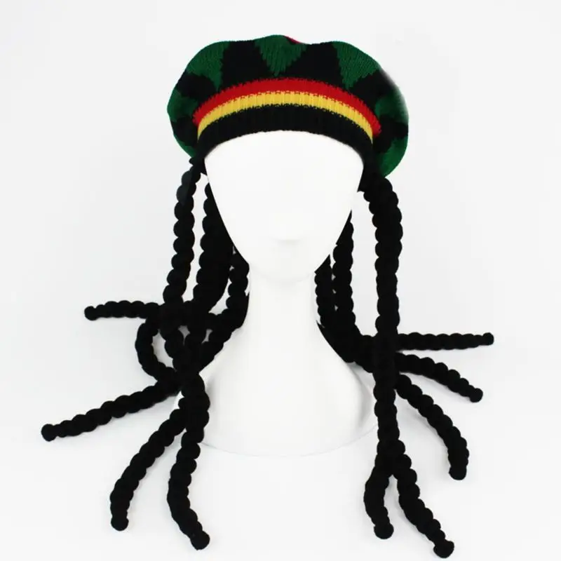 Men Women Novelty Dreadlocks Wig Hat Reggae Jamaican Style Crocheted Knitted Beanies Long Black Hair Halloween Beret Cap | Аксессуары