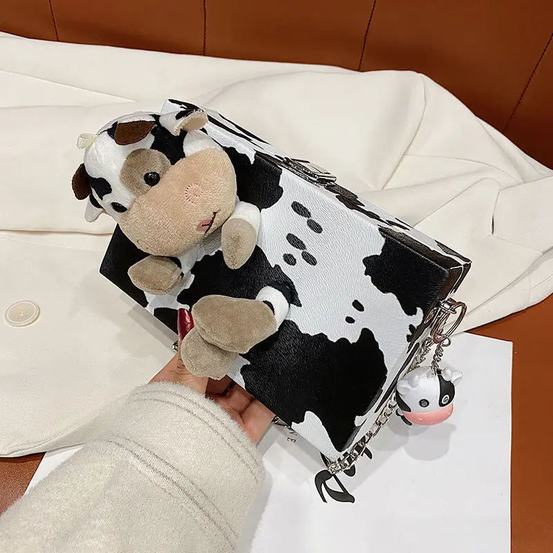 

Cow Shoulder Bag Brand Design Mini Women Handbag 3d Cartoon Animal Shape Crossbody Bags Fashion Chains Messenger Bag