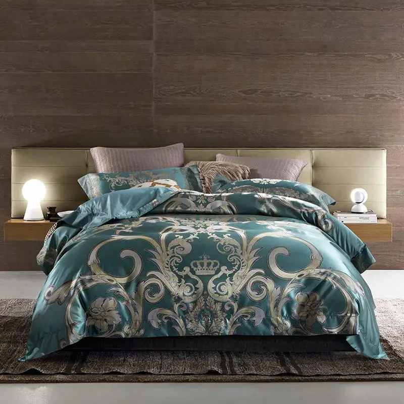 

36Luxury Egyptian cotton Satin Bedding Set Queen King size Blue Golden Red Wedding Duvet/Quilt cover Bedsheet set Pillowcase