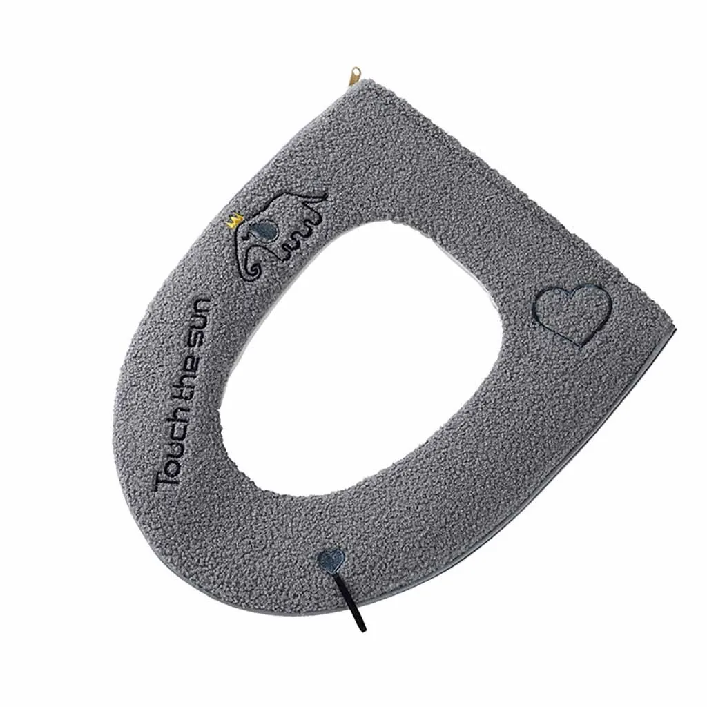 Home Bathroom Winter Plush Soft Toilet Seat Pad Cover Cute Elephant Pattern Printing Warm Toilet Seat Zipper With Handle