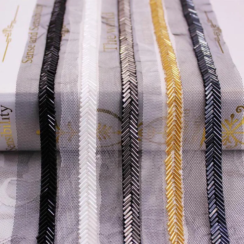 2 ярда вышитая бисером лента в елочку Обрезной воротник для одежды украшение