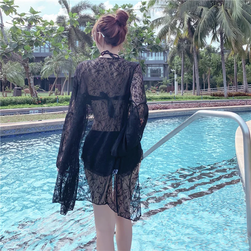 Женский купальник тройка бикини с большой и маленькой грудью собранный длинным