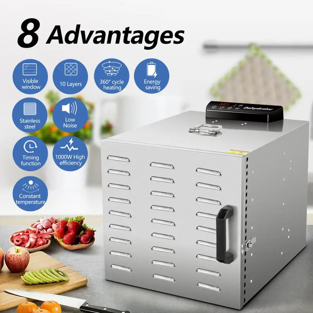 Free shipping 10 layers Stainless Steel Dehydrator Drying Pet Food Dried Fruit Machine and Vegetable Dehydration Air Dryer | Бытовая
