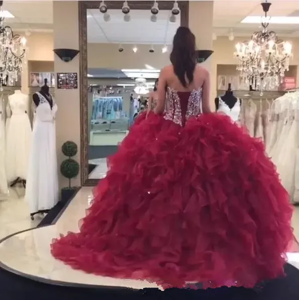2019 бордовое бальное платье с бисером платья Quinceanera женское со шнуровкой сзади