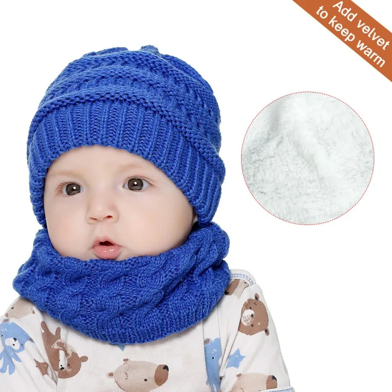 

New Winter Hat Scarf Set For Baby Warm Scarf Boys Girls Hat Knit Cotton Warm Baby Winter Scarf Hat Pattern Unisex Beanies New