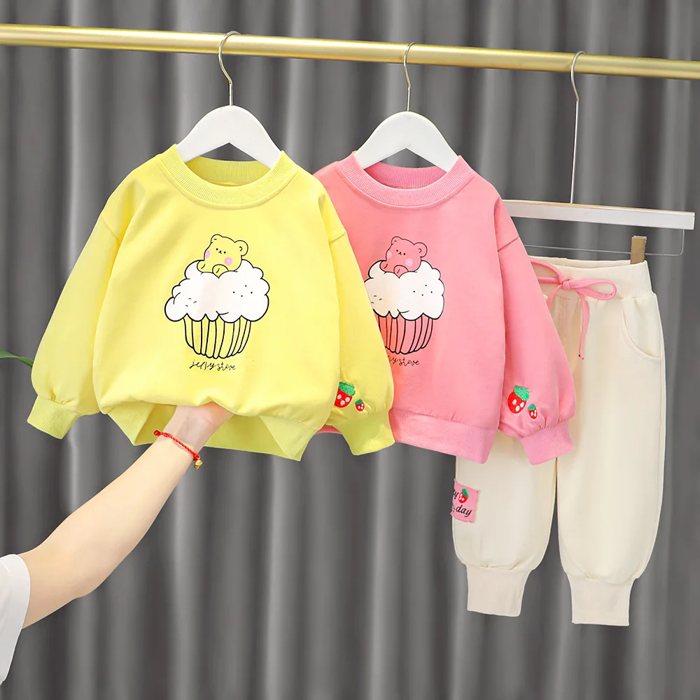 

Baby Girls Clothes Set Spring and Autumn Long Sleeve Cartoon Top Shirts + Casual Pants Kdis Suits